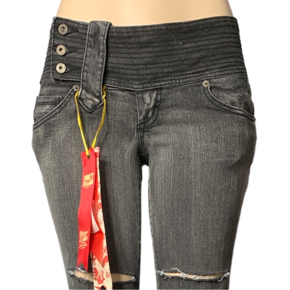 *NEW* FOXY  Tall Black size 7 ripped jeans low waist skinny - Picture 12 of 16